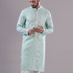Kasbah Clothing Powder Blue Silk Embroidered Kurta